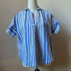 Madewell Courier Button-Back Shirt Hinsdale Stripe Blue White Oversized Top XS